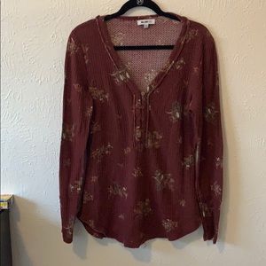 Thermal Henley with floral print xtra long sleeves